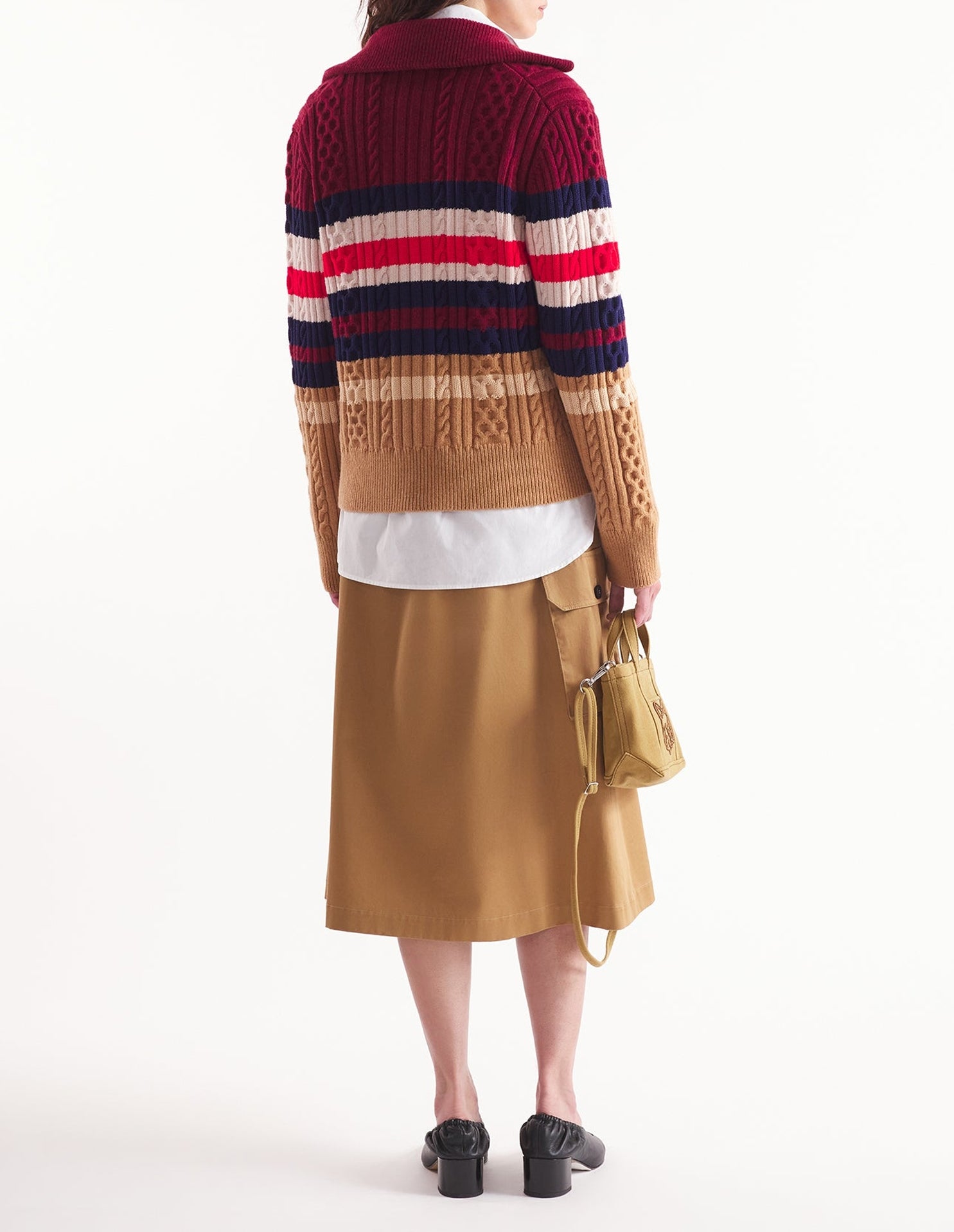 Cardigan zippé et rayé avec broderie en laine - Cherry & Chamomile