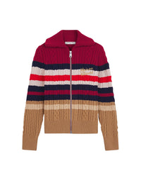 Cardigan zippé et rayé avec broderie en laine - Cherry & Chamomile