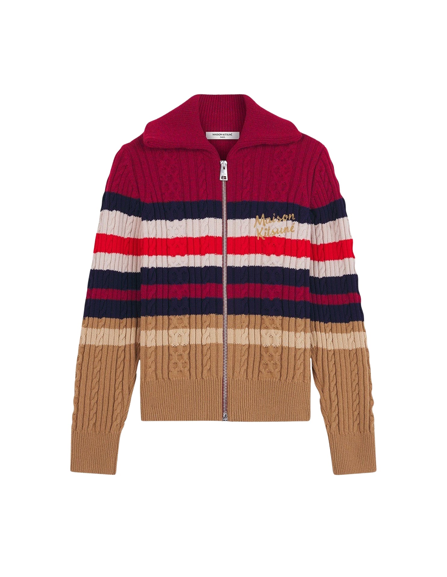 Cardigan zippé et rayé avec broderie en laine - Cherry & Chamomile