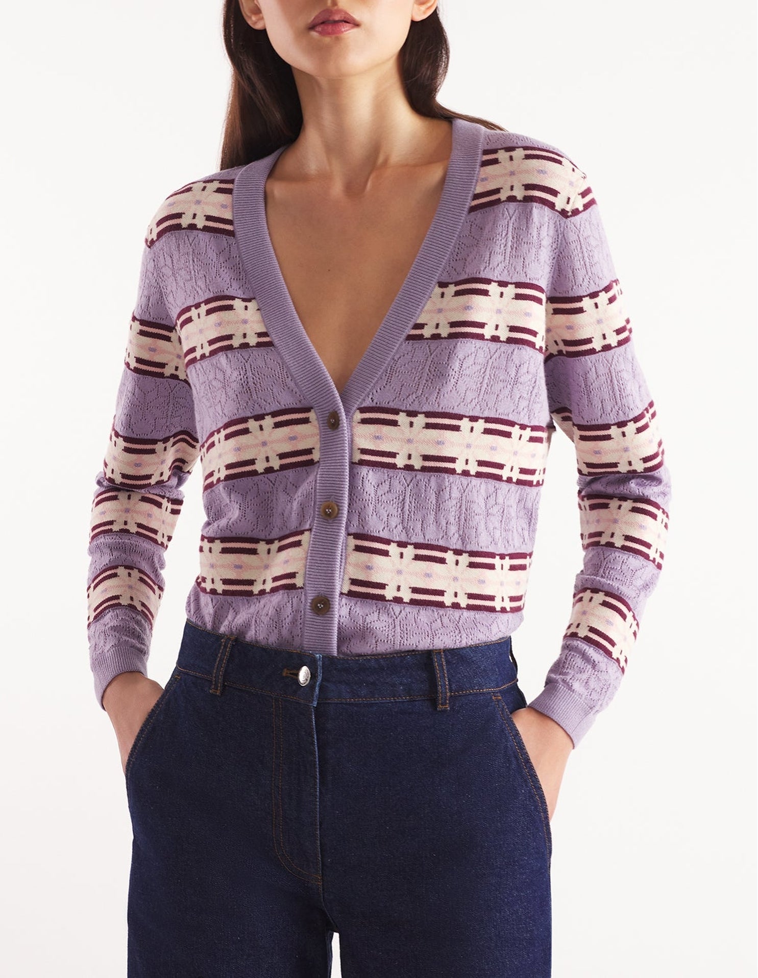 Cardigan à motif et manches longues en maille - Lunar Grey & Redstar