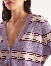 Cardigan à motif et manches longues en maille - Lunar Grey & Redstar