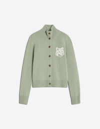Fox Head Intarsia Merino High Neck Cardigan - Sea Foam/Solitary Star