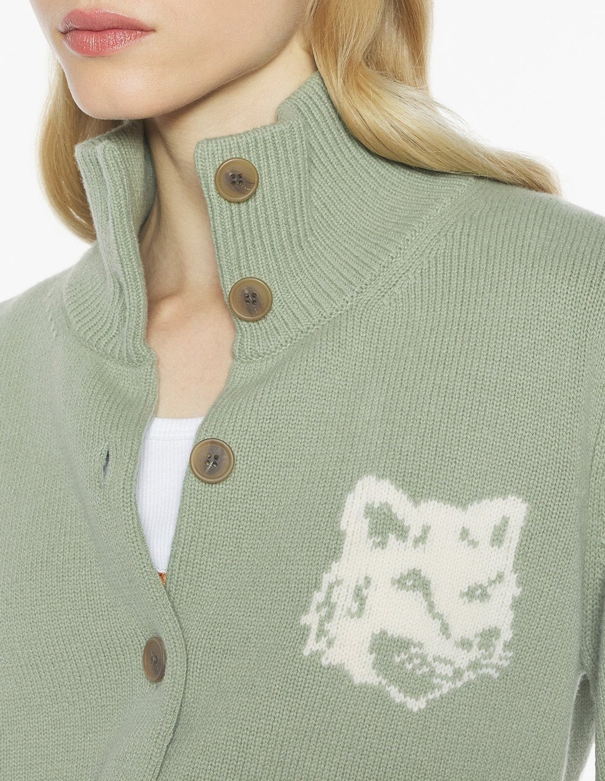 Cardigan à col montant Fox Head en laine - Sea Foam & Solitary Star