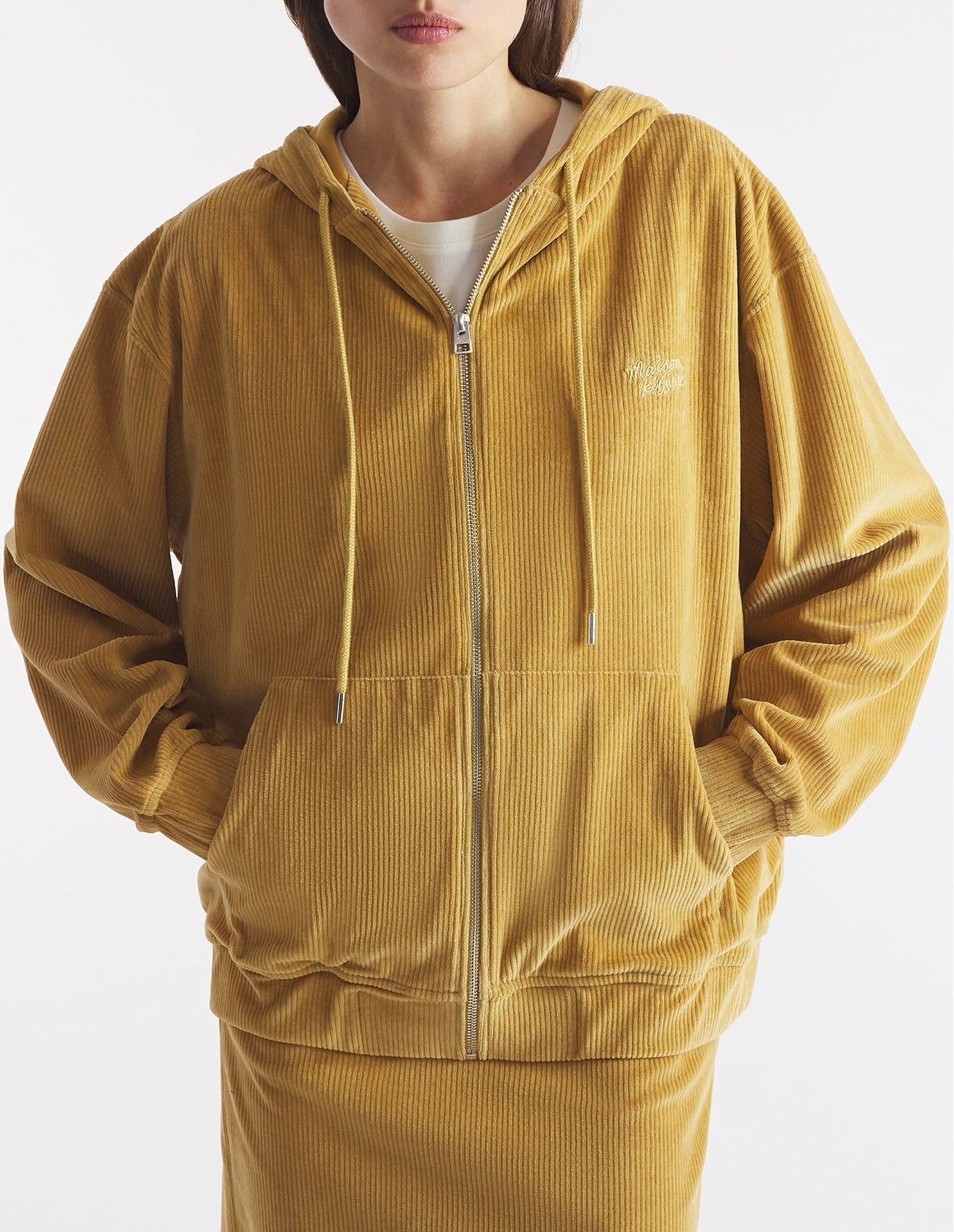 Sweat à capuche et manches longues zippé en velours - Chino Beige