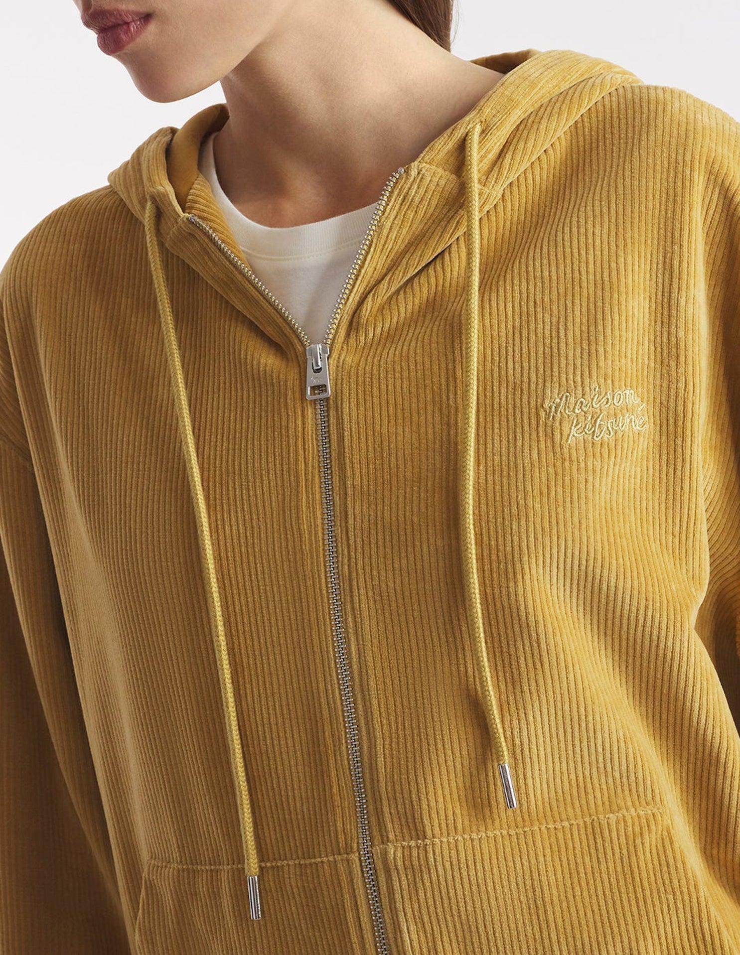 Sweat à capuche et manches longues zippé en velours - Chino Beige