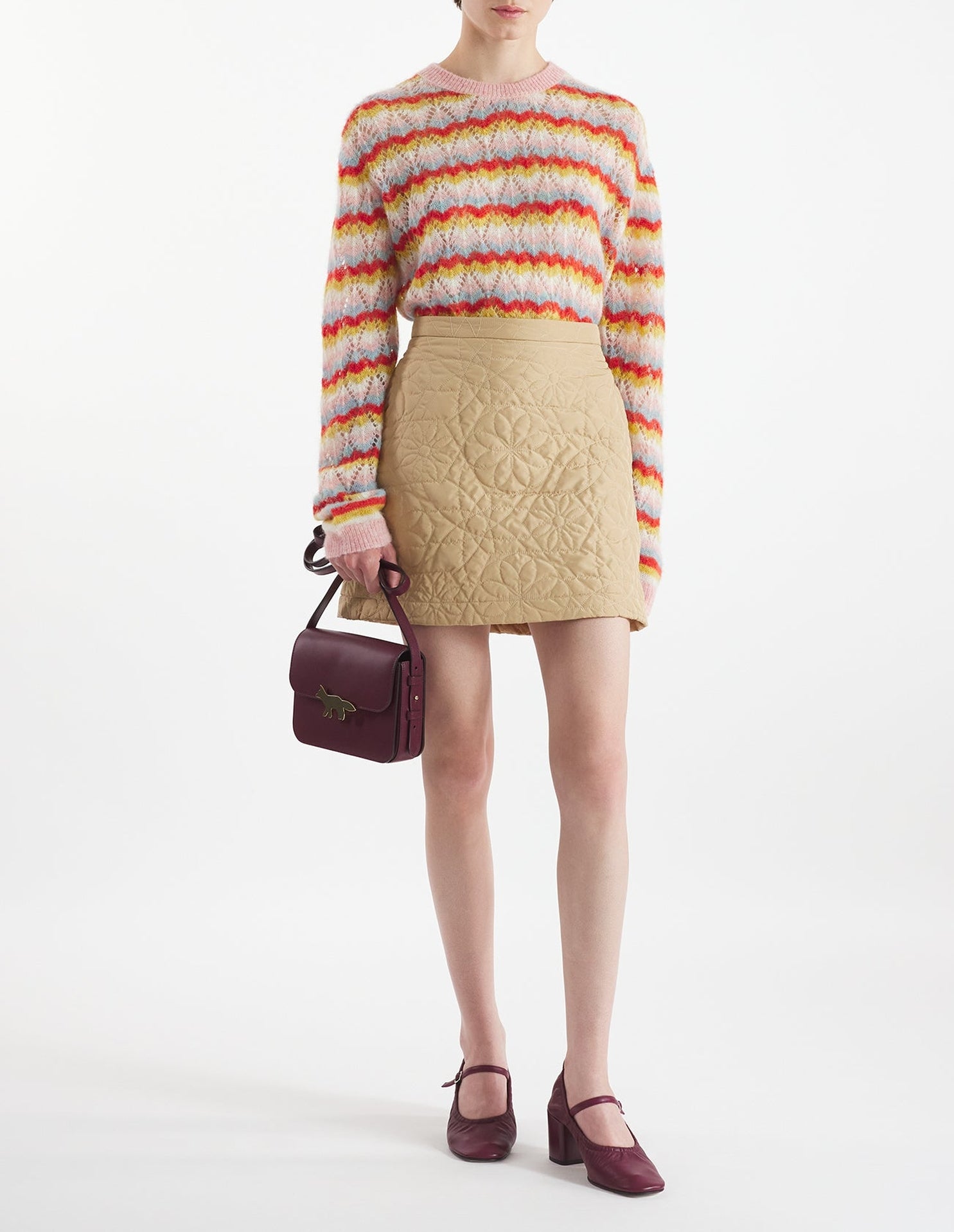 Pull zippé ajouré et rayé en laine et cachemire - Rose & Strawberry