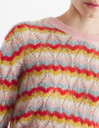 Pull zippé ajouré et rayé en laine et cachemire - Rose & Strawberry