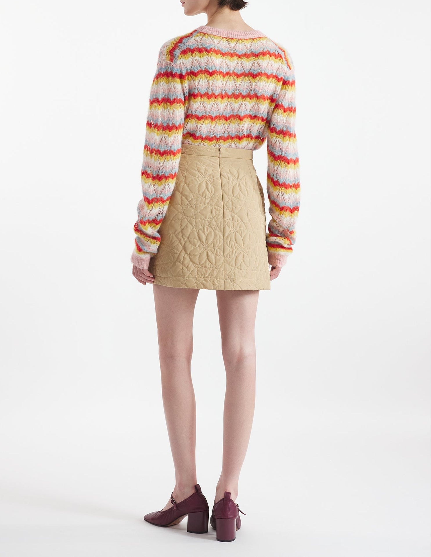 Pull zippé ajouré et rayé en laine et cachemire - Rose & Strawberry