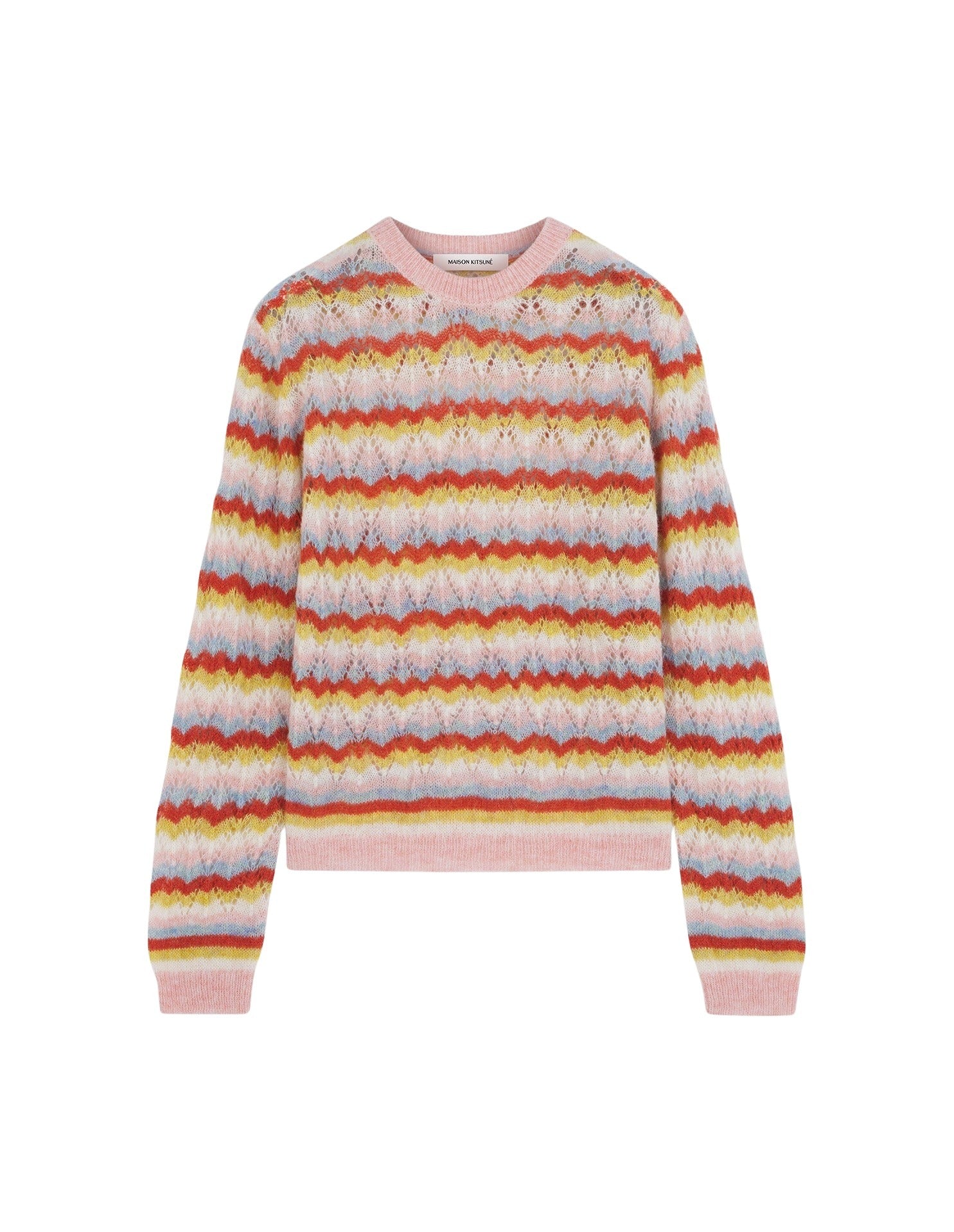Pull zippé ajouré et rayé en laine et cachemire - Rose & Strawberry