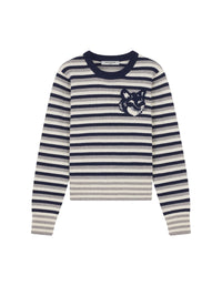 Pull rayé à manches longues en laine - Navy & White
