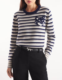 Pull rayé à manches longues en laine - Navy & White