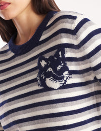 Pull rayé à manches longues en laine - Navy & White