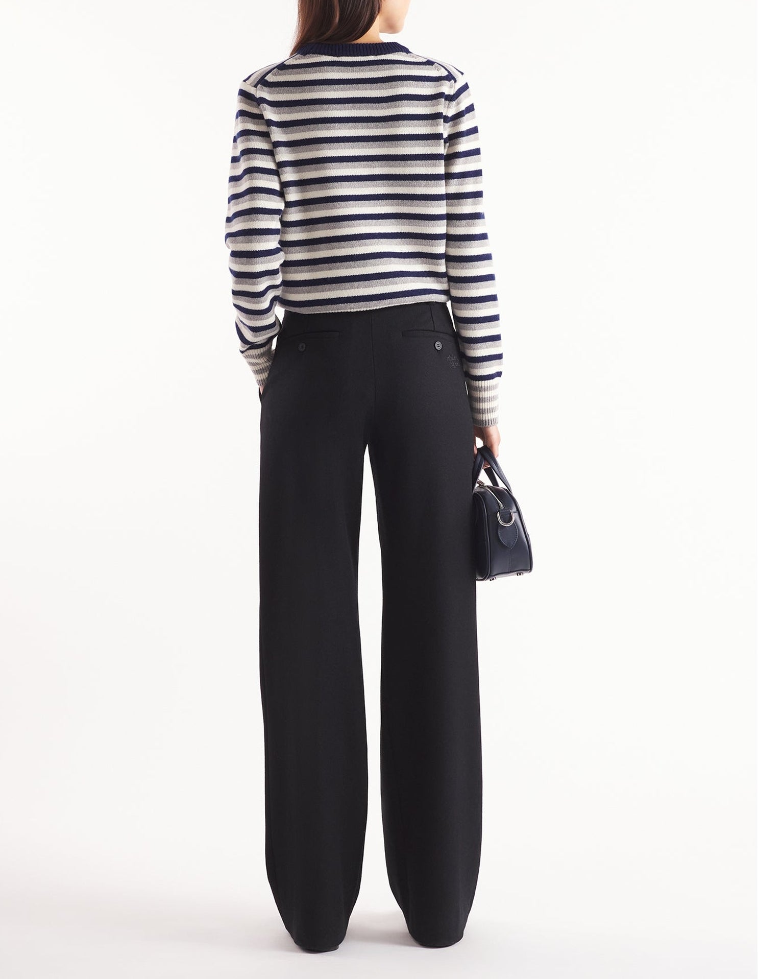 Pull rayé à manches longues en laine - Navy & White