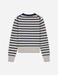 Pull rayé à manches longues en laine - Navy & White