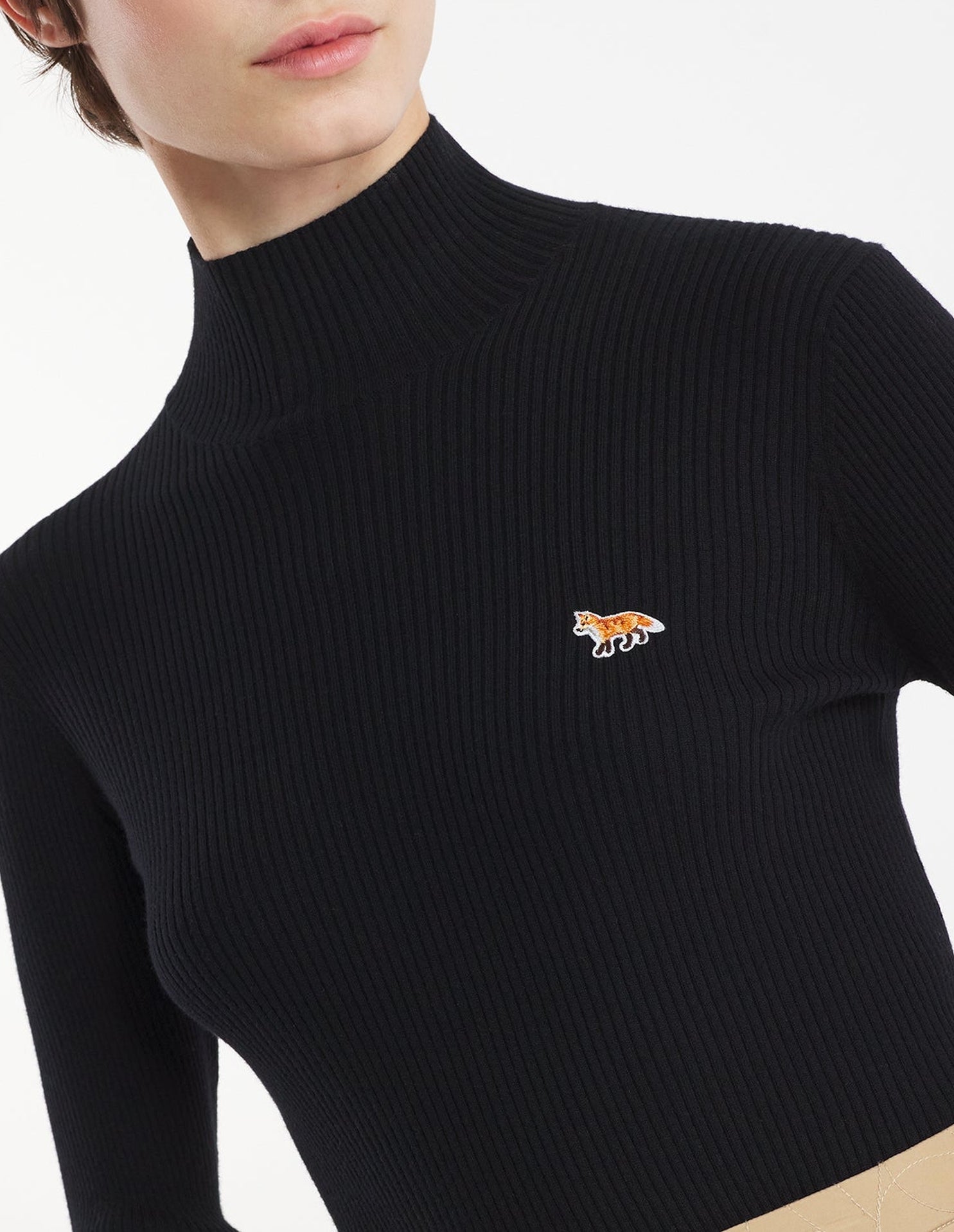 Pull Baby Fox côtelée à col montant en laine - Black