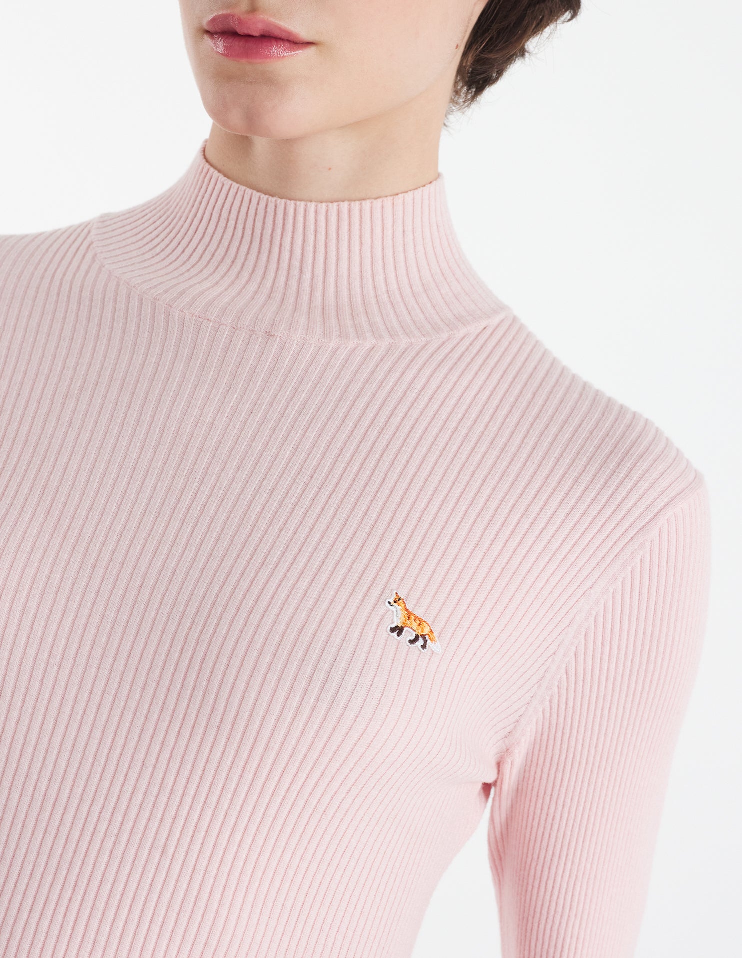 Pull Baby Fox côtelée à col montant en laine - Pale Pink