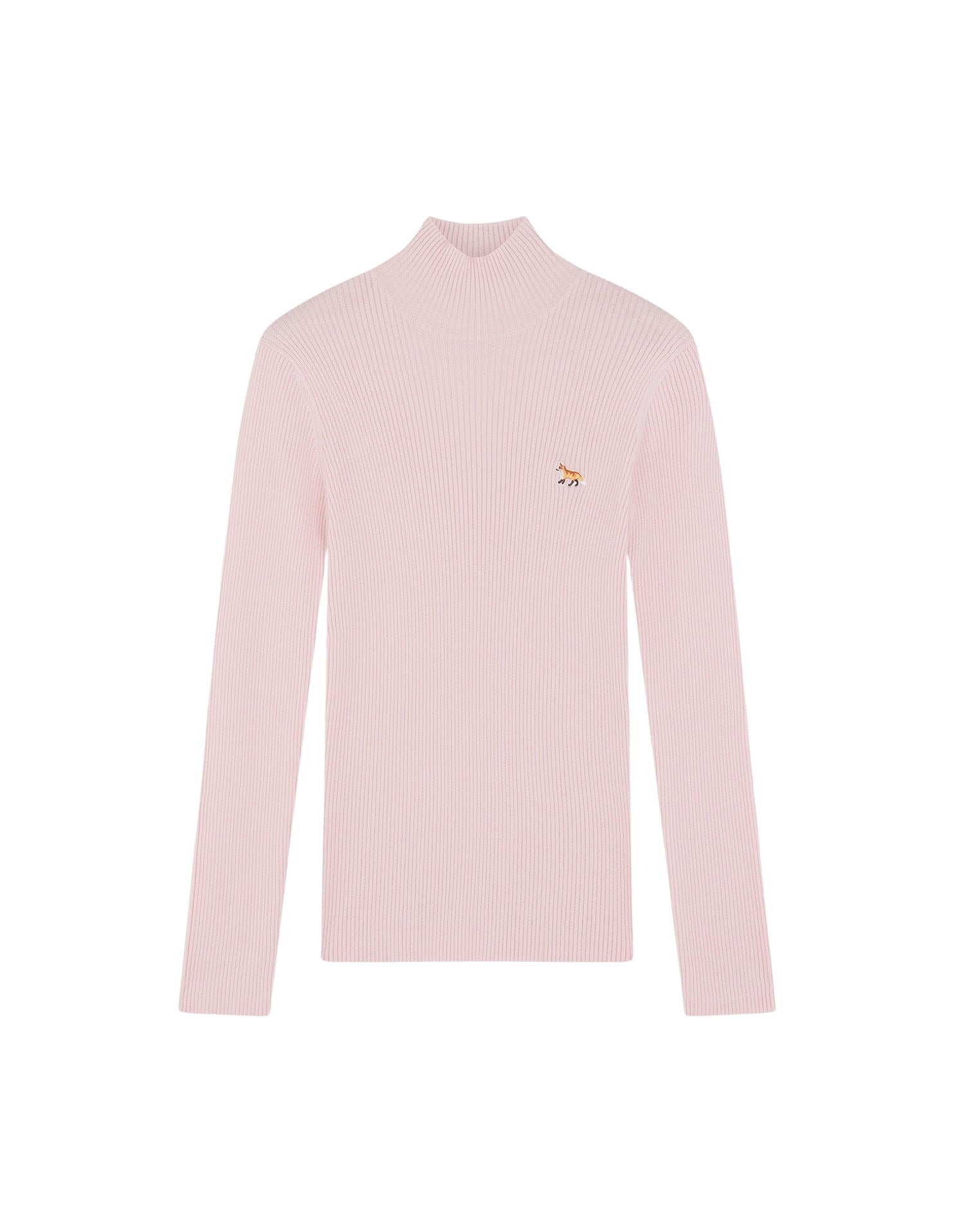 Pull Baby Fox côtelée à col montant en laine - Pale Pink