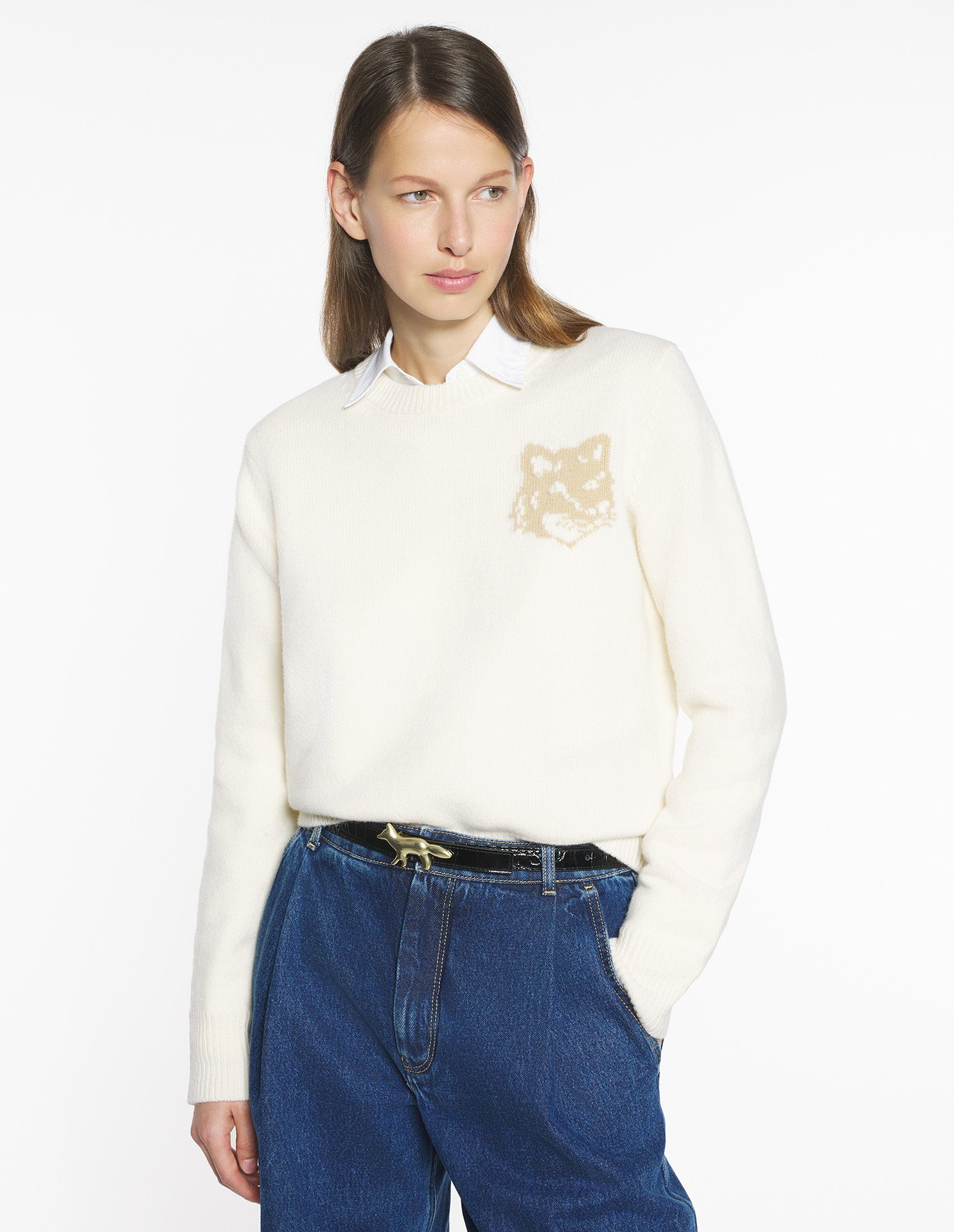 Fox Head Intarsia Merino Jumper - Solitary Star/Safari
