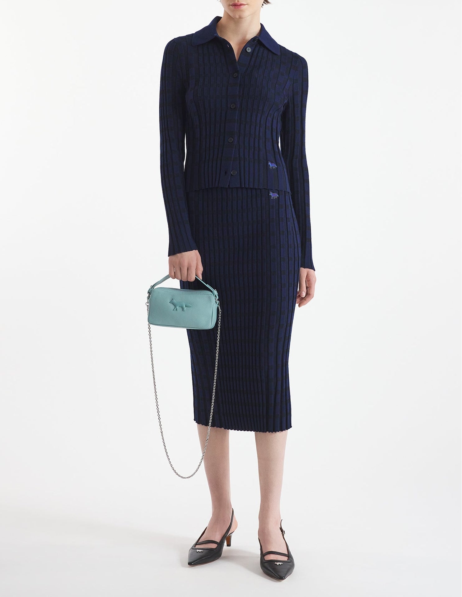 Jupe midi Baby Fox en laine - Eclipse Blue & Black