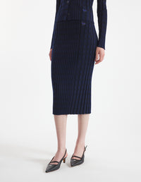 Jupe midi Baby Fox en laine - Eclipse Blue & Black