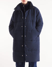 Quilted coat with stand-up collar and badge - Navy