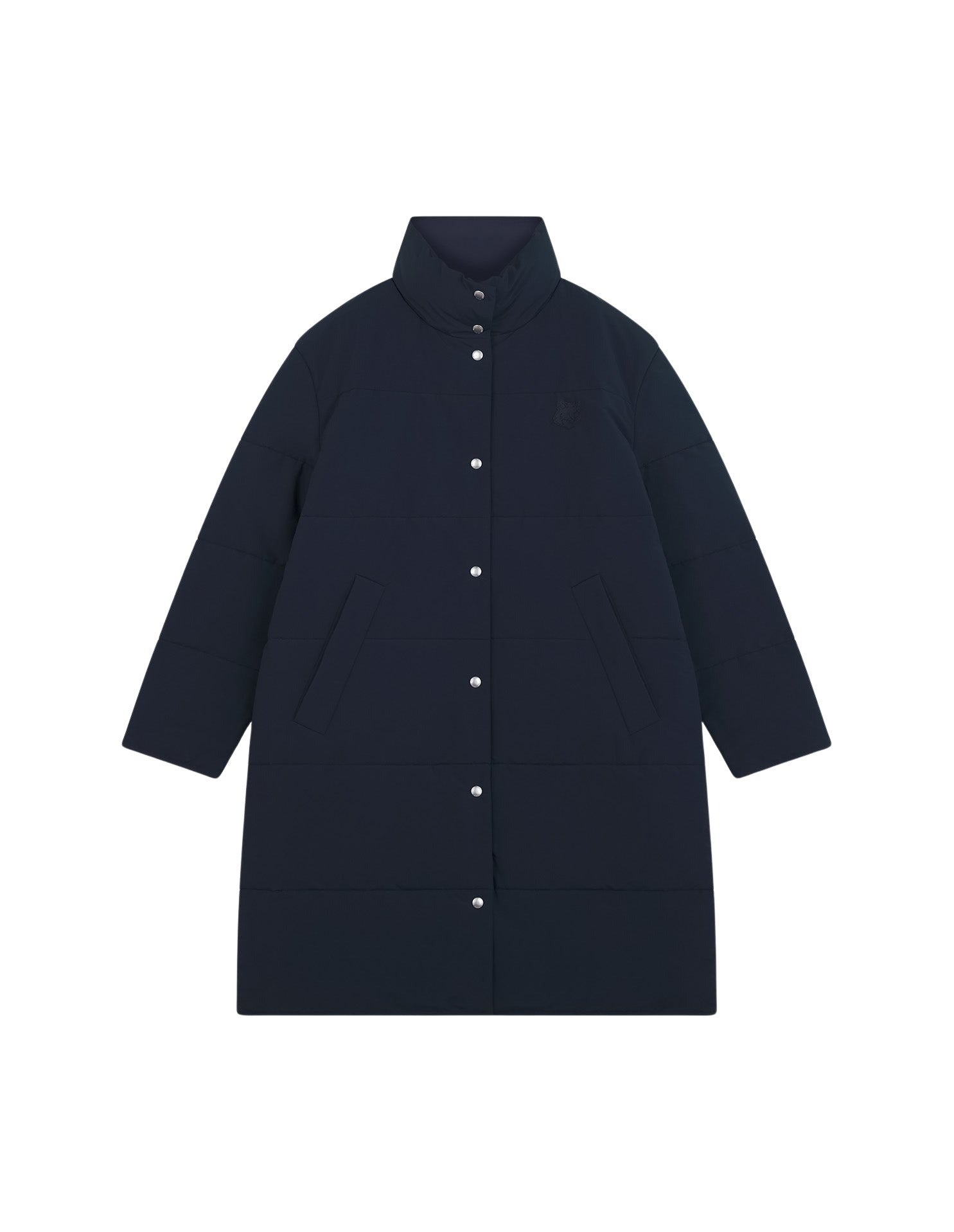 Quilted coat with stand-up collar and badge - Navy