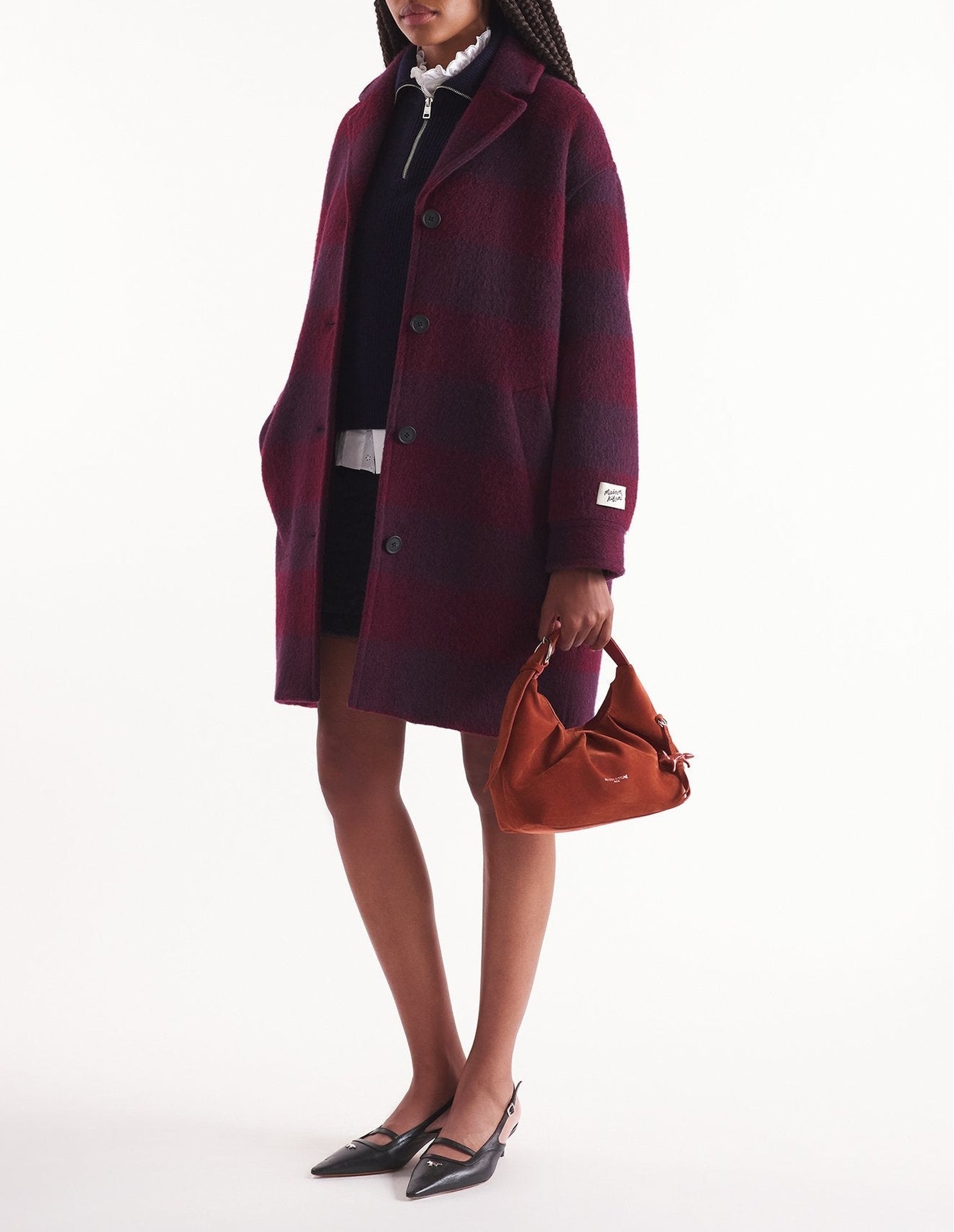 Brushed wool coat - Purple & Redstar