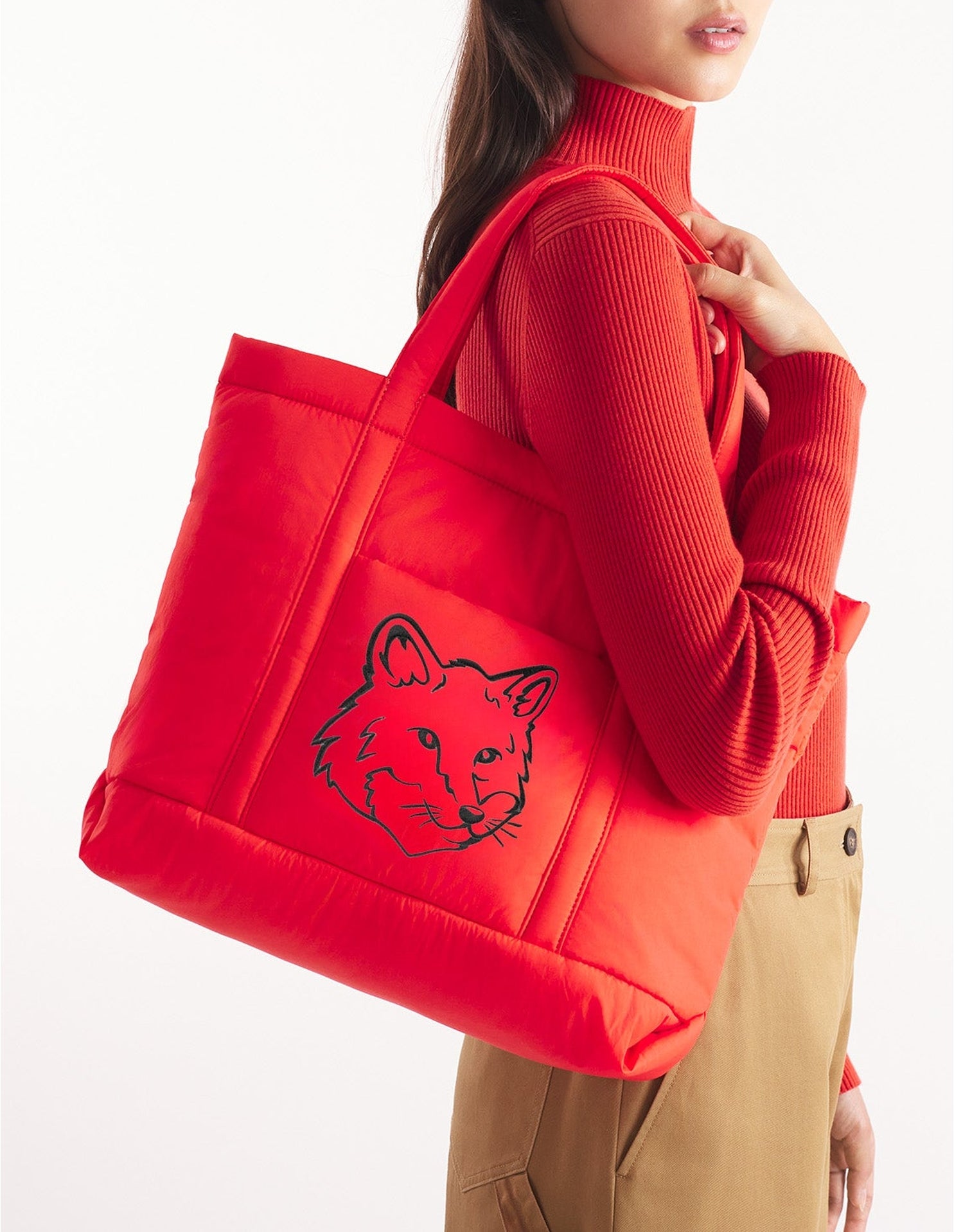 Fox Head quilted tote bag - Wild Strawberry