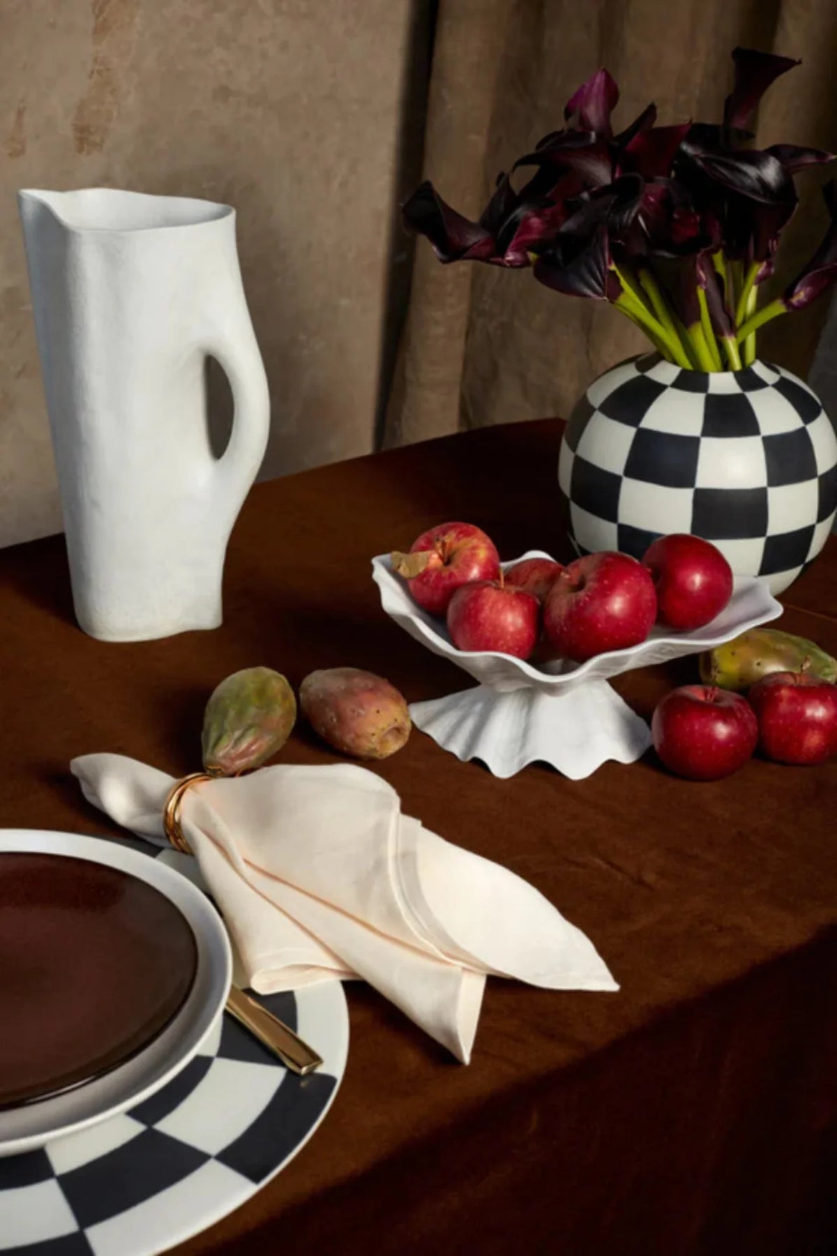 Assiette de présentation Damier en porcelaine - Noir & Blanc