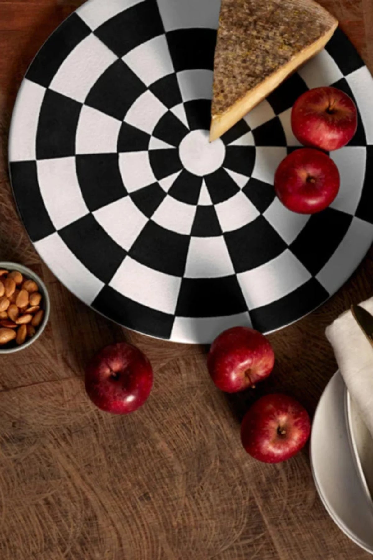 Assiette de présentation Damier en porcelaine - Noir & Blanc