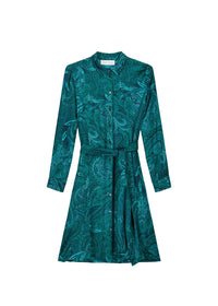Flared dress with a belt - Green