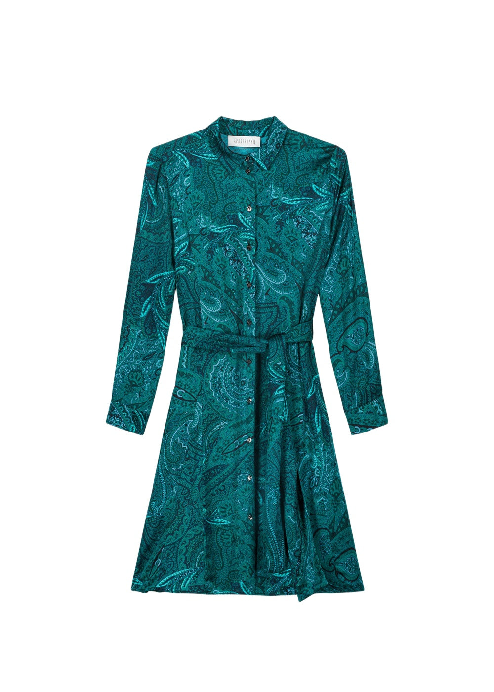 Flared dress with a belt - Green