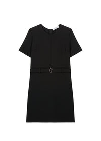 Straight-cut dress with a belt - Black