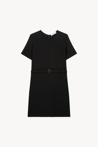 Robe droite bi matiere manche - Noir