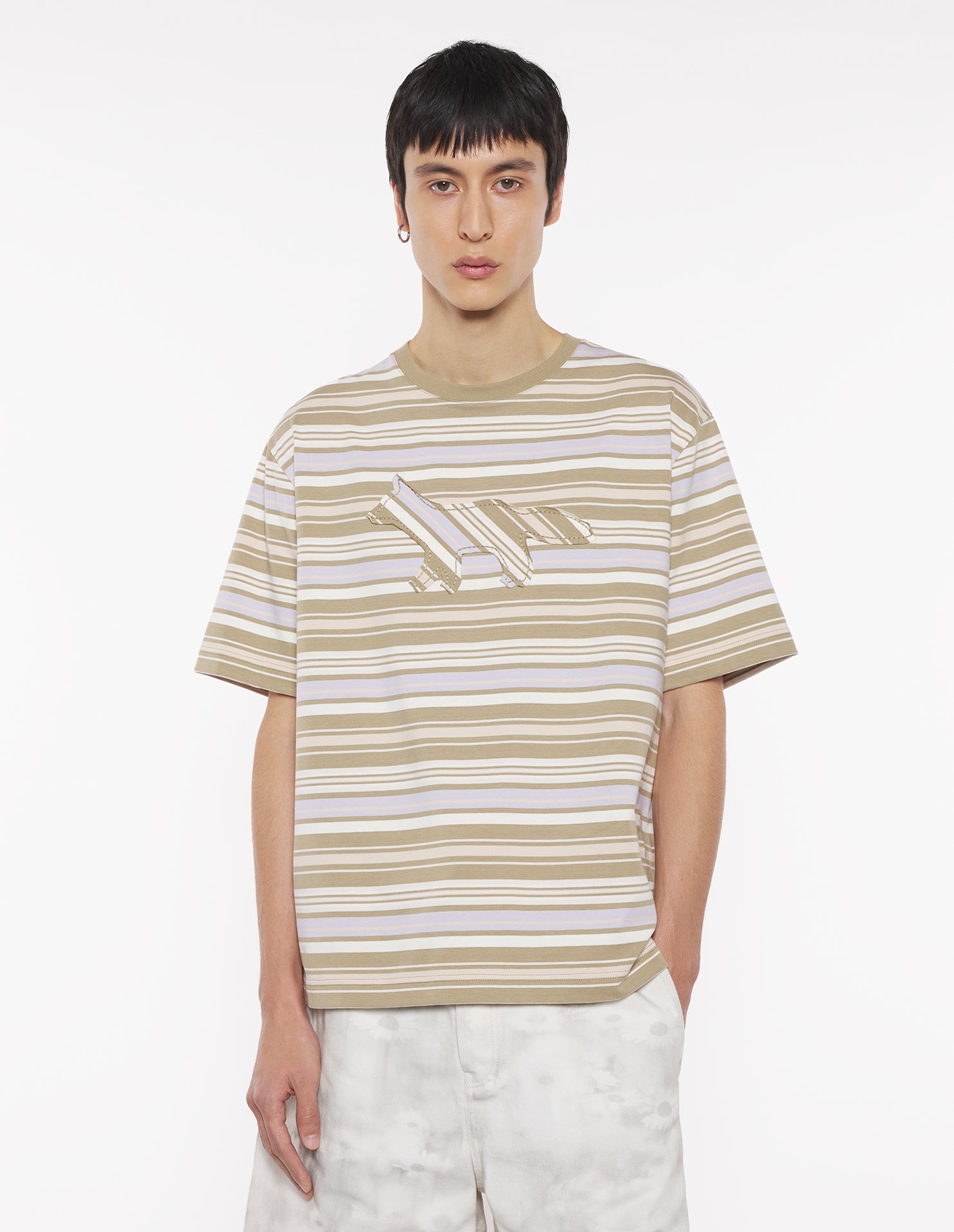 Crafted Profile Fox Striped Oversize Tee-Shirt - Soft Mauve/Cardamone