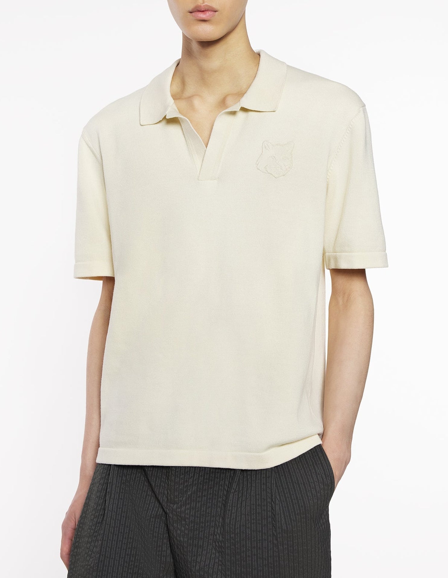 Polo maille brodé Bold Fox Head - Rich Vanilla