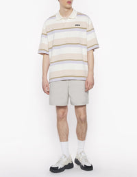 Oversized polo shirt with Bold Stripes pattern - Mauve & Cardamom