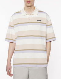 Oversized polo shirt with Bold Stripes pattern - Mauve & Cardamom