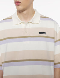 Oversized polo shirt with Bold Stripes pattern - Mauve & Cardamom
