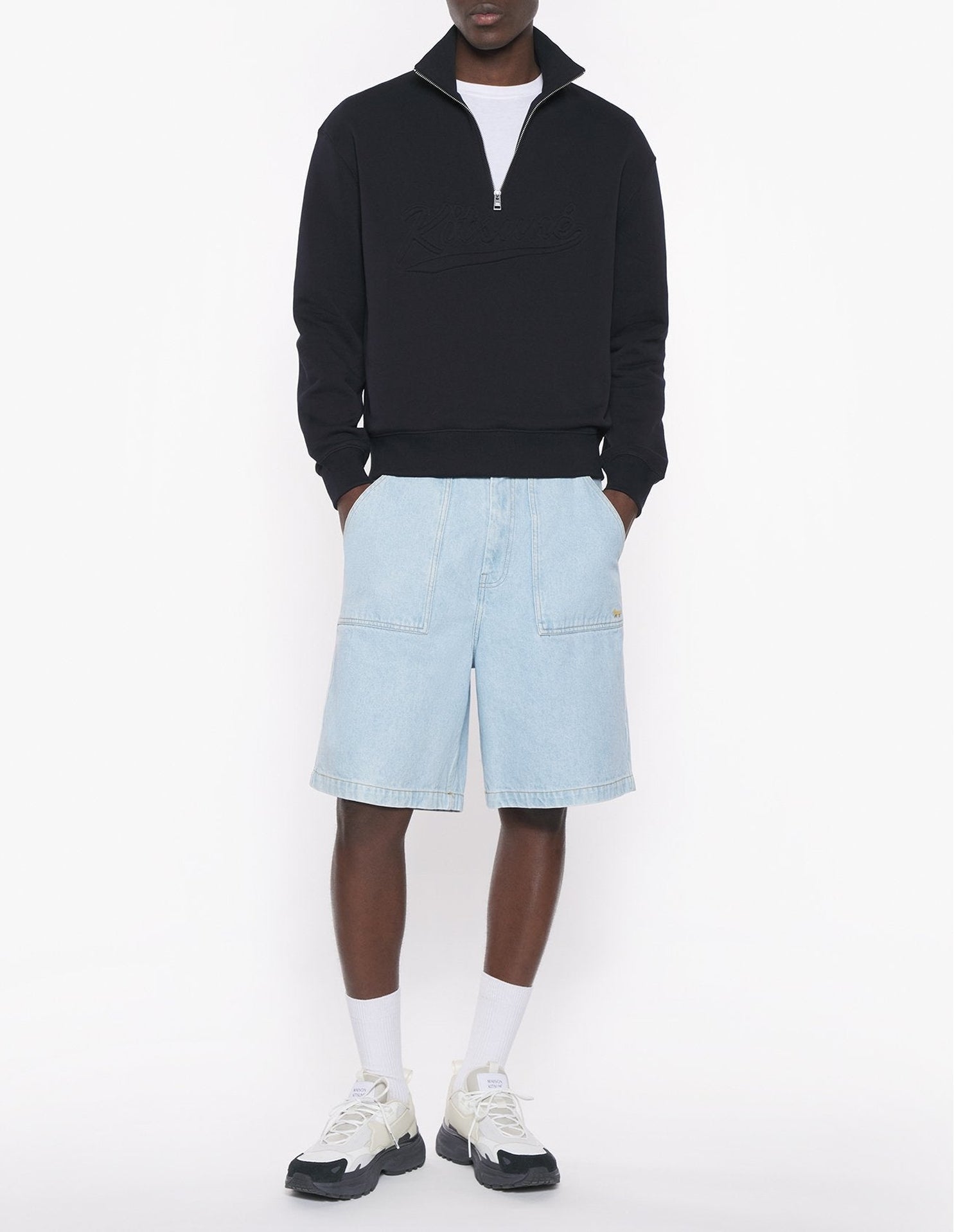 Trucker neck sweatshirt with logo - Black