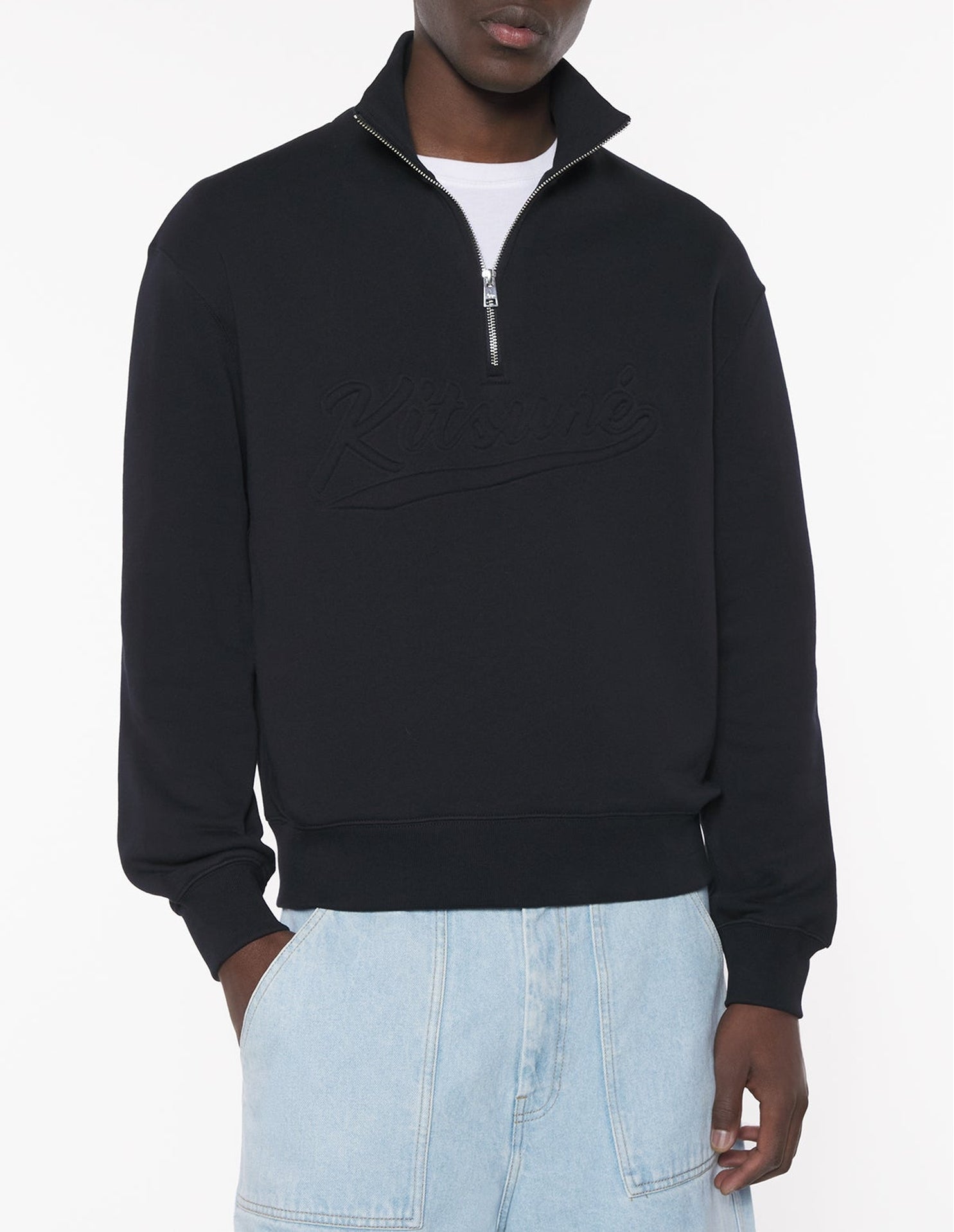 Trucker neck sweatshirt with logo - Black