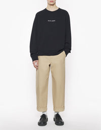 Sweatshirt oversize à col rond avec signature brodée - Black