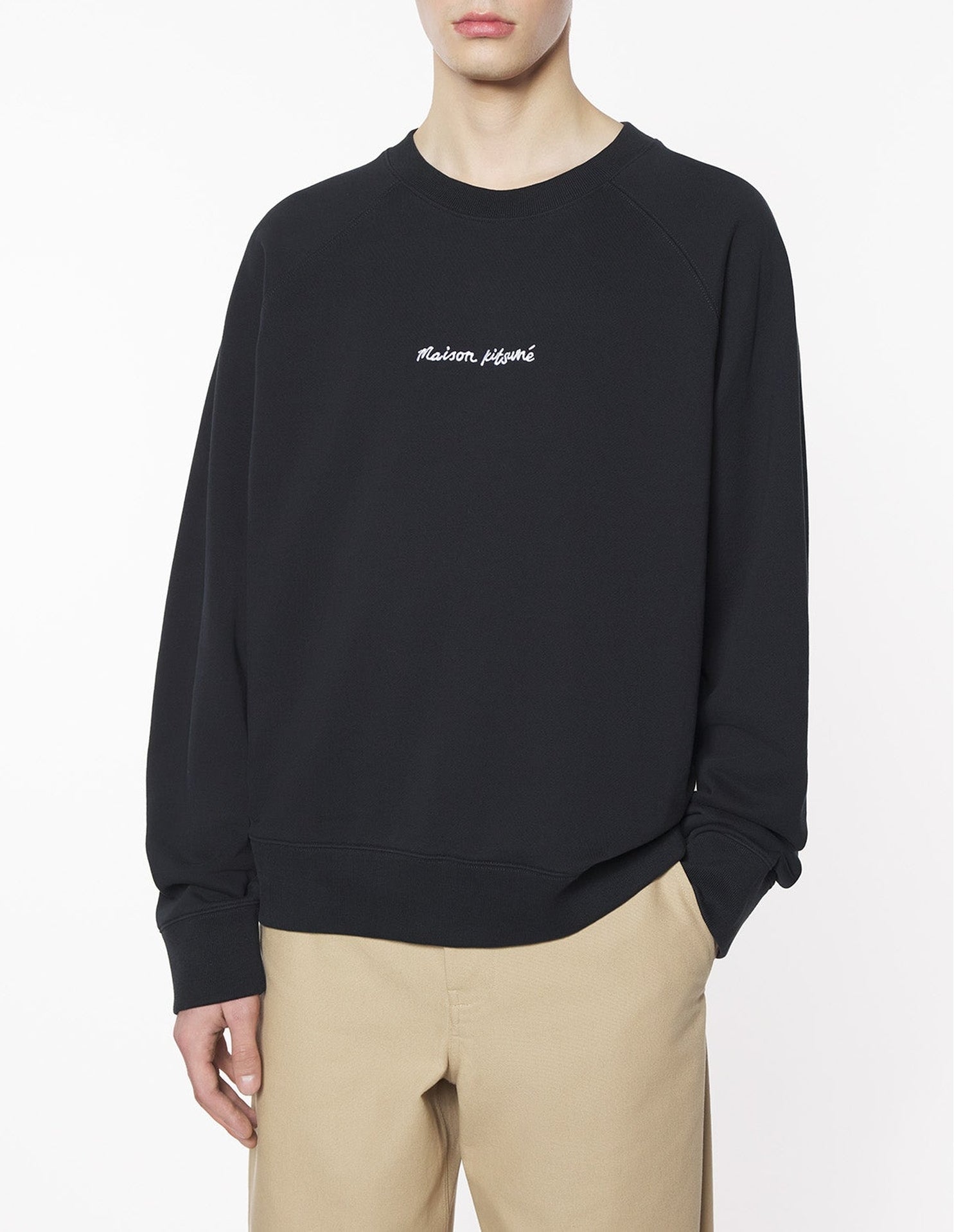 Oversized round-neck sweatshirt with embroidered signature - Black