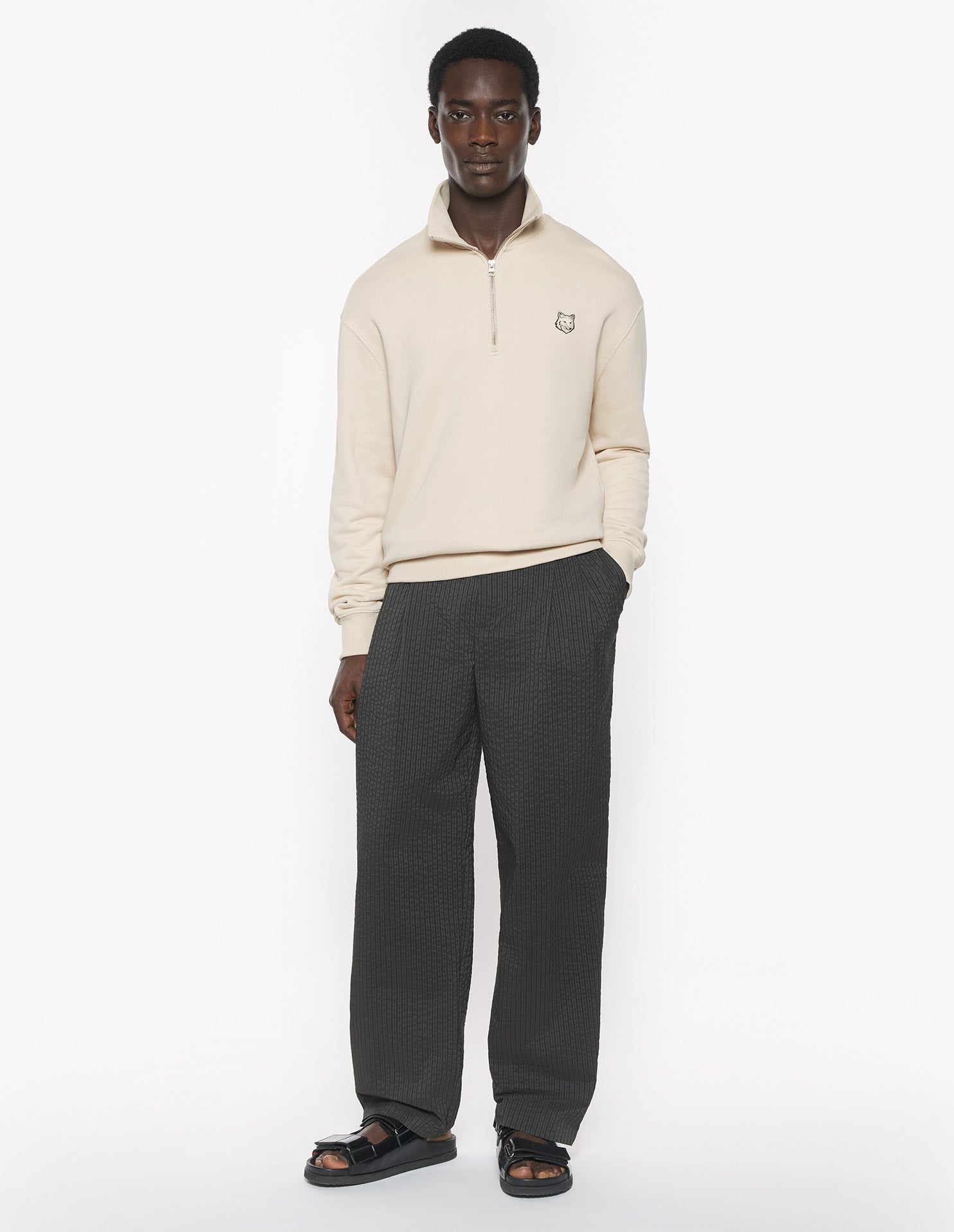 Bold Fox Head Patch Comfort Half Zipped Sweatshirt - Smoke