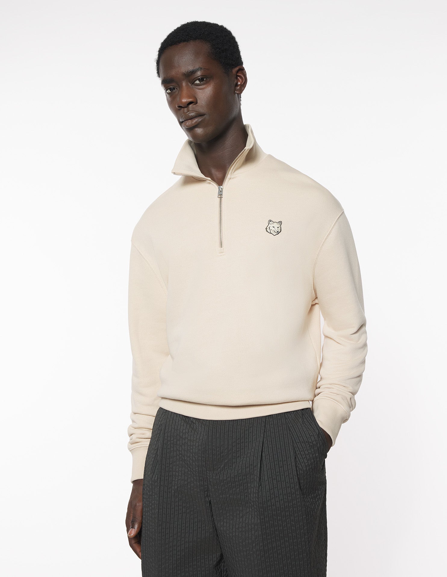 Bold Fox Head Patch Comfort Half Zipped Sweatshirt - Smoke