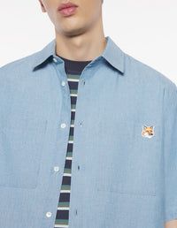 Short-sleeved shirt with badge - Indigo