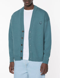 Comfort Patch Bold Fox Head Cardigan - Soft Teal