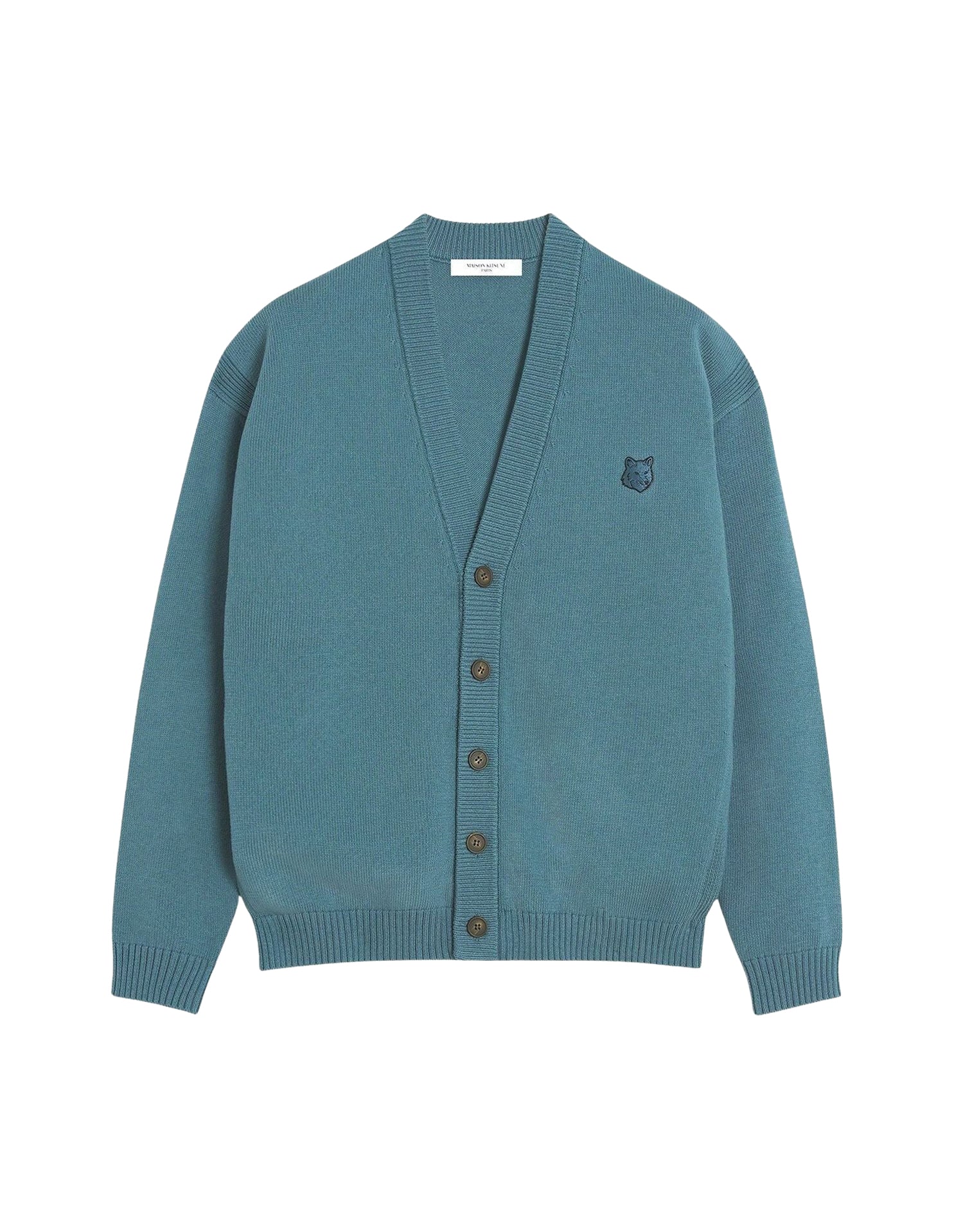 Comfort Patch Bold Fox Head Cardigan - Soft Teal