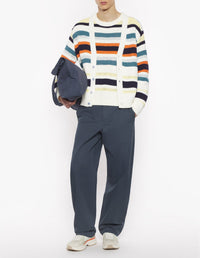 Striped cardigan with embroidered logo - Ecru & Multi