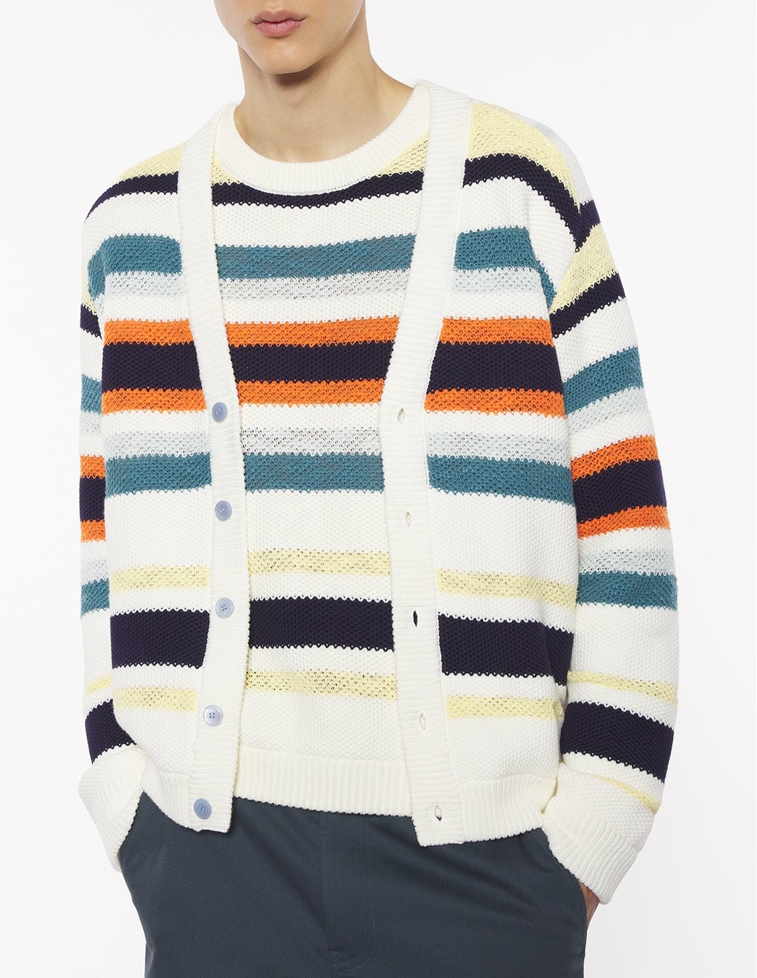 Striped cardigan with embroidered logo - Ecru & Multi